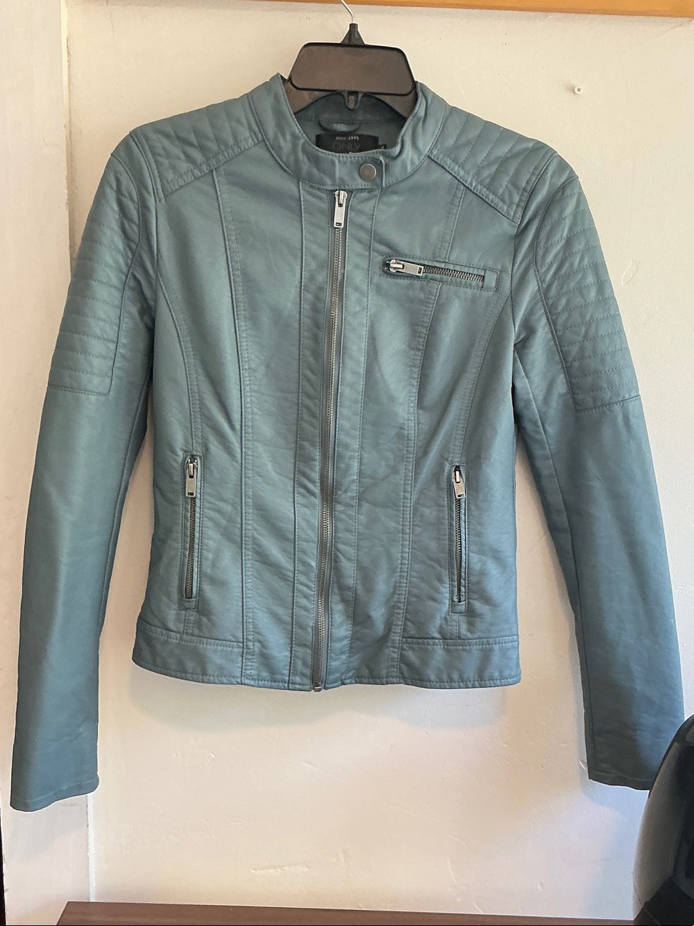Only Women's Teal Faux Leather Moto Jacket